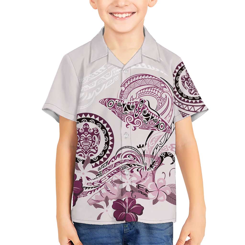 Polynesian Manta Ray Kid Hawaiian Shirt Pink Floral Turtle Tattoo - Polynesian Pride