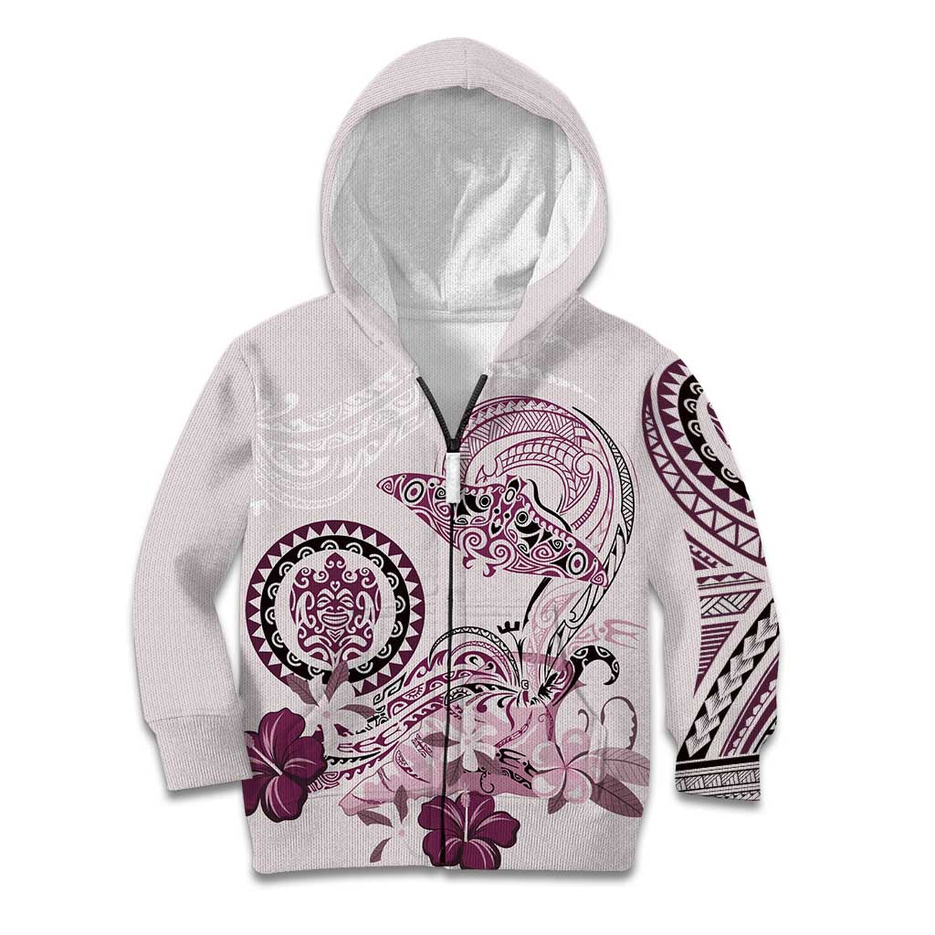 Polynesian Manta Ray Kid Hoodie Pink Floral Turtle Tattoo - Polynesian Pride