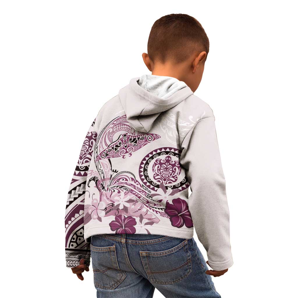 Polynesian Manta Ray Kid Hoodie Pink Floral Turtle Tattoo - Polynesian Pride