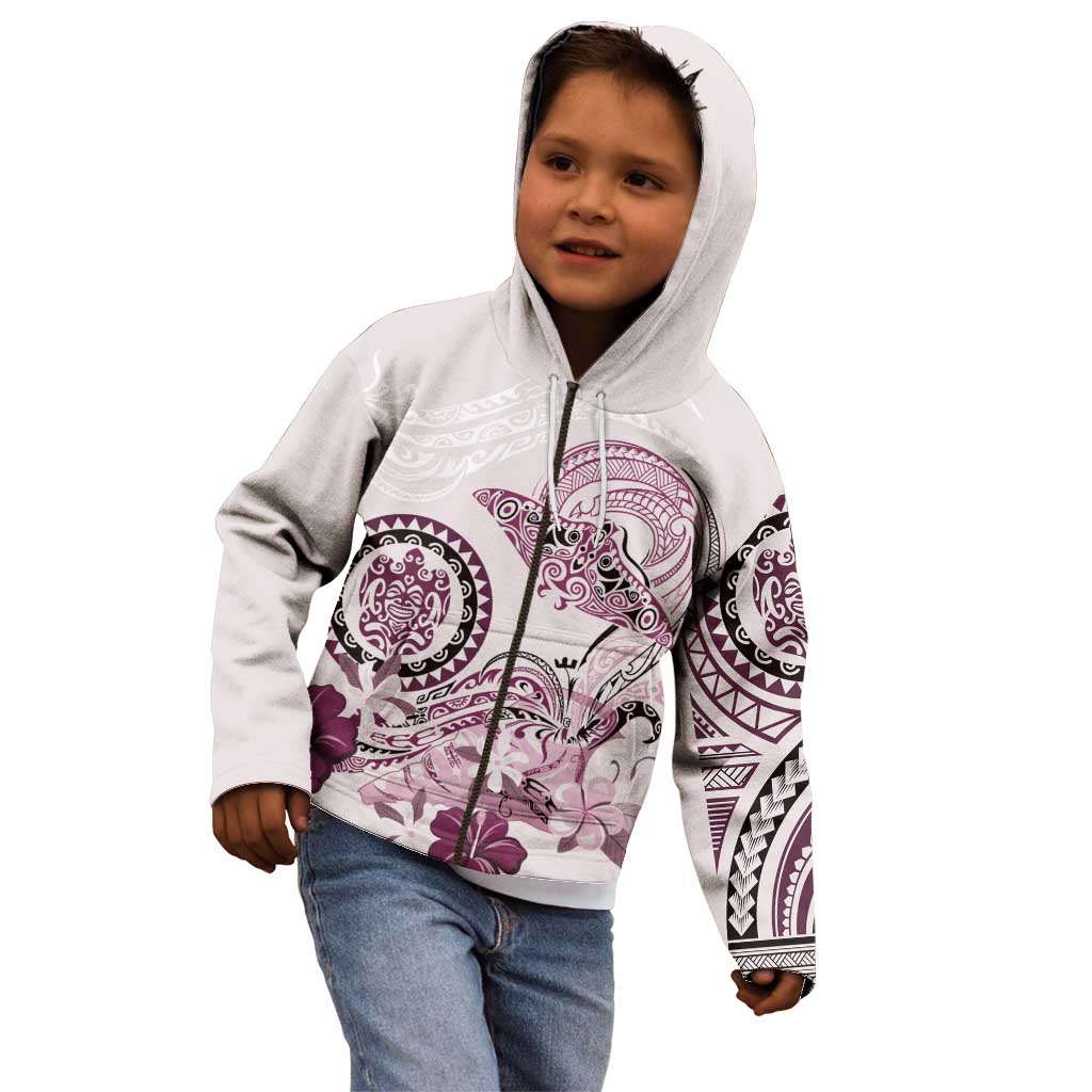 Polynesian Manta Ray Kid Hoodie Pink Floral Turtle Tattoo - Polynesian Pride