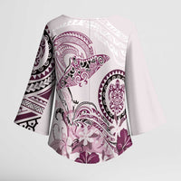 Polynesian Manta Ray Kimono Sleeve Blouse Pink Floral Turtle Tattoo - Polynesian Pride
