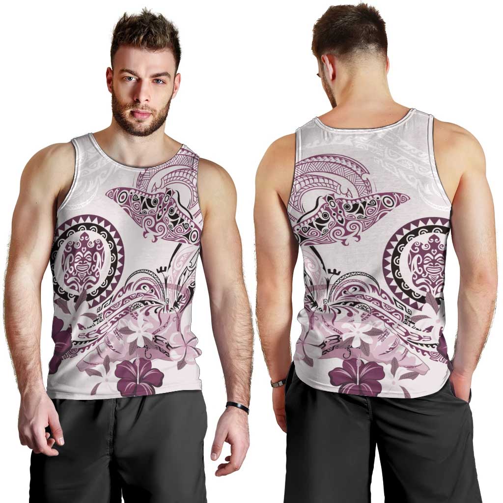 Polynesian Manta Ray Men Tank Top Pink Floral Turtle Tattoo - Polynesian Pride