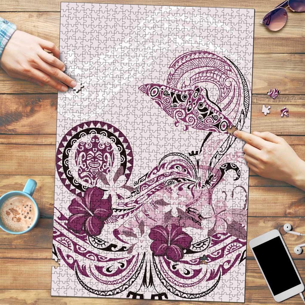Polynesian Manta Ray Puzzle Pink Floral Turtle Tattoo LT9 Pink - Polynesian Pride