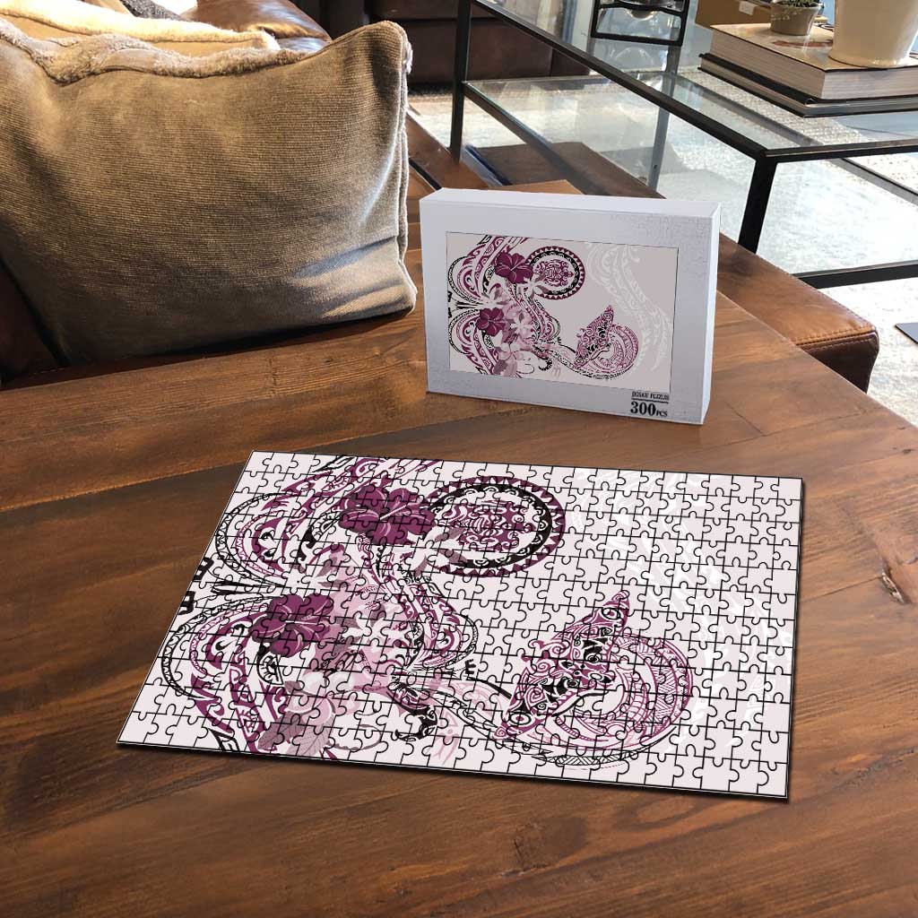 Polynesian Manta Ray Puzzle Pink Floral Turtle Tattoo - Polynesian Pride