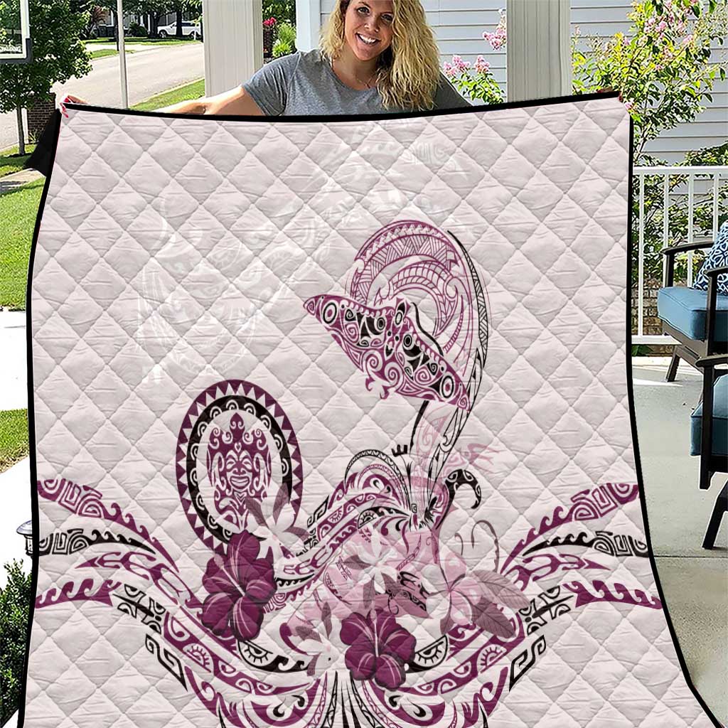 Polynesian Manta Ray Quilt Pink Floral Turtle Tattoo - Polynesian Pride