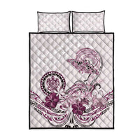 Polynesian Manta Ray Quilt Bed Set Pink Floral Turtle Tattoo - Polynesian Pride