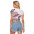 Polynesian Manta Ray Raglan Cropped T Shirt Pink Floral Turtle Tattoo - Polynesian Pride