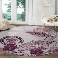 Polynesian Manta Ray Round Carpet Pink Floral Turtle Tattoo - Polynesian Pride
