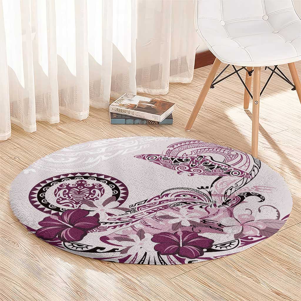 Polynesian Manta Ray Round Carpet Pink Floral Turtle Tattoo - Polynesian Pride