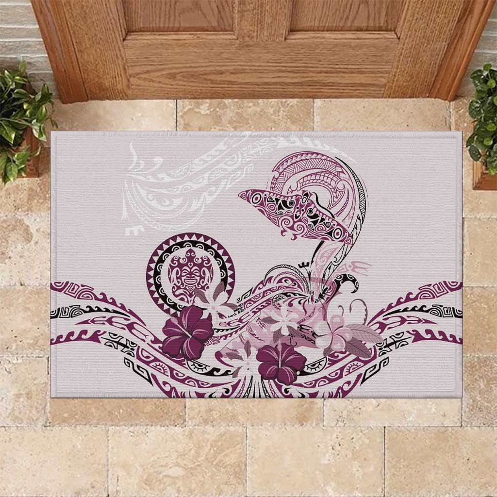 Polynesian Manta Ray Rubber Doormat Pink Floral Turtle Tattoo - Polynesian Pride