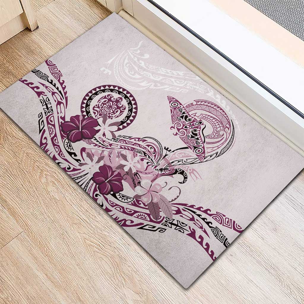 Polynesian Manta Ray Rubber Doormat Pink Floral Turtle Tattoo - Polynesian Pride