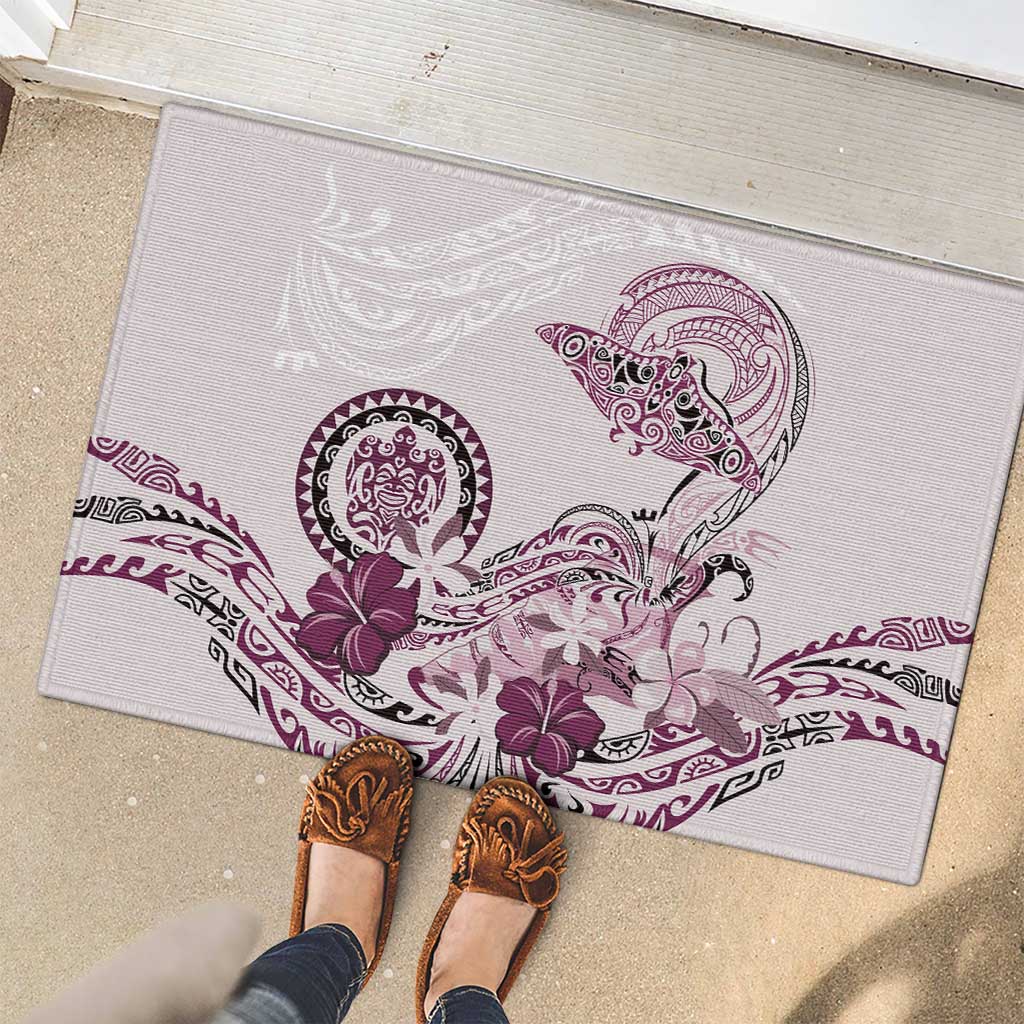 Polynesian Manta Ray Rubber Doormat Pink Floral Turtle Tattoo - Polynesian Pride
