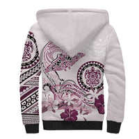 Polynesian Manta Ray Sherpa Hoodie Pink Floral Turtle Tattoo - Polynesian Pride