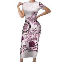 Polynesian Manta Ray Short Sleeve Bodycon Dress Pink Floral Turtle Tattoo - Polynesian Pride