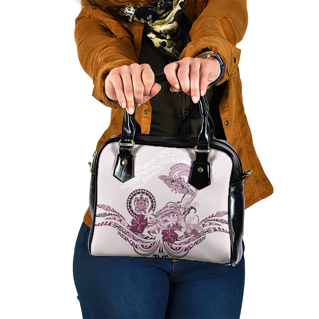 Polynesian Manta Ray Shoulder Handbag Pink Floral Turtle Tattoo - Polynesian Pride