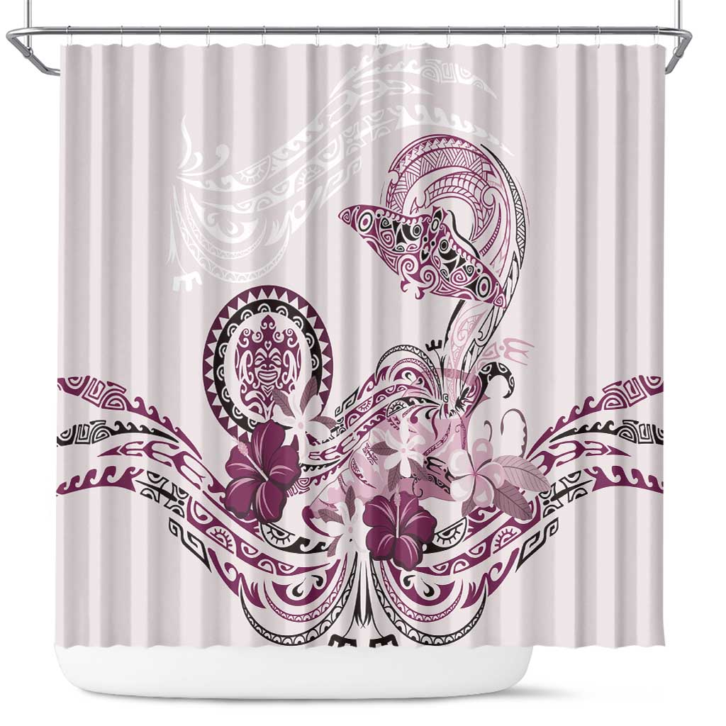Polynesian Manta Ray Shower Curtain Pink Floral Turtle Tattoo - Polynesian Pride