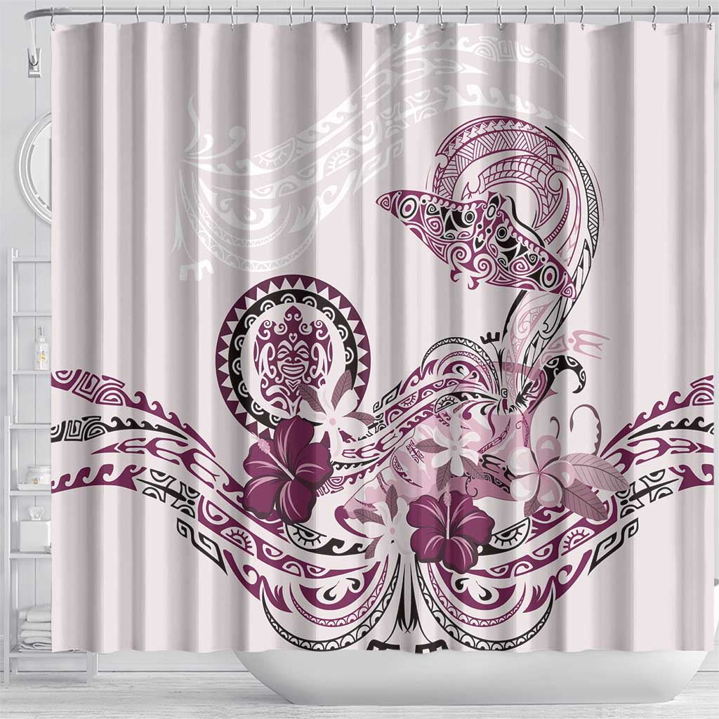 Polynesian Manta Ray Shower Curtain Pink Floral Turtle Tattoo - Polynesian Pride