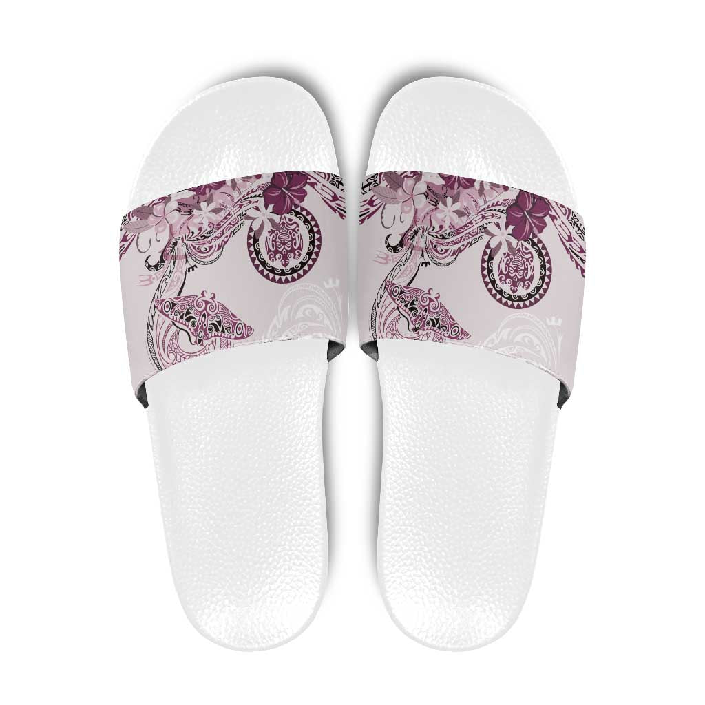 Polynesian Manta Ray Slide Sandals Pink Floral Turtle Tattoo - Polynesian Pride