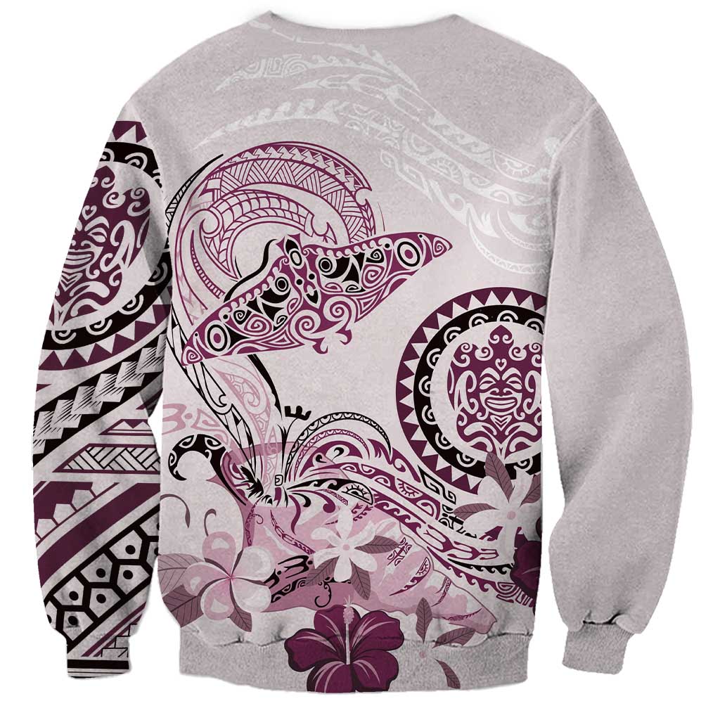 Polynesian Manta Ray Sweatshirt Pink Floral Turtle Tattoo - Polynesian Pride