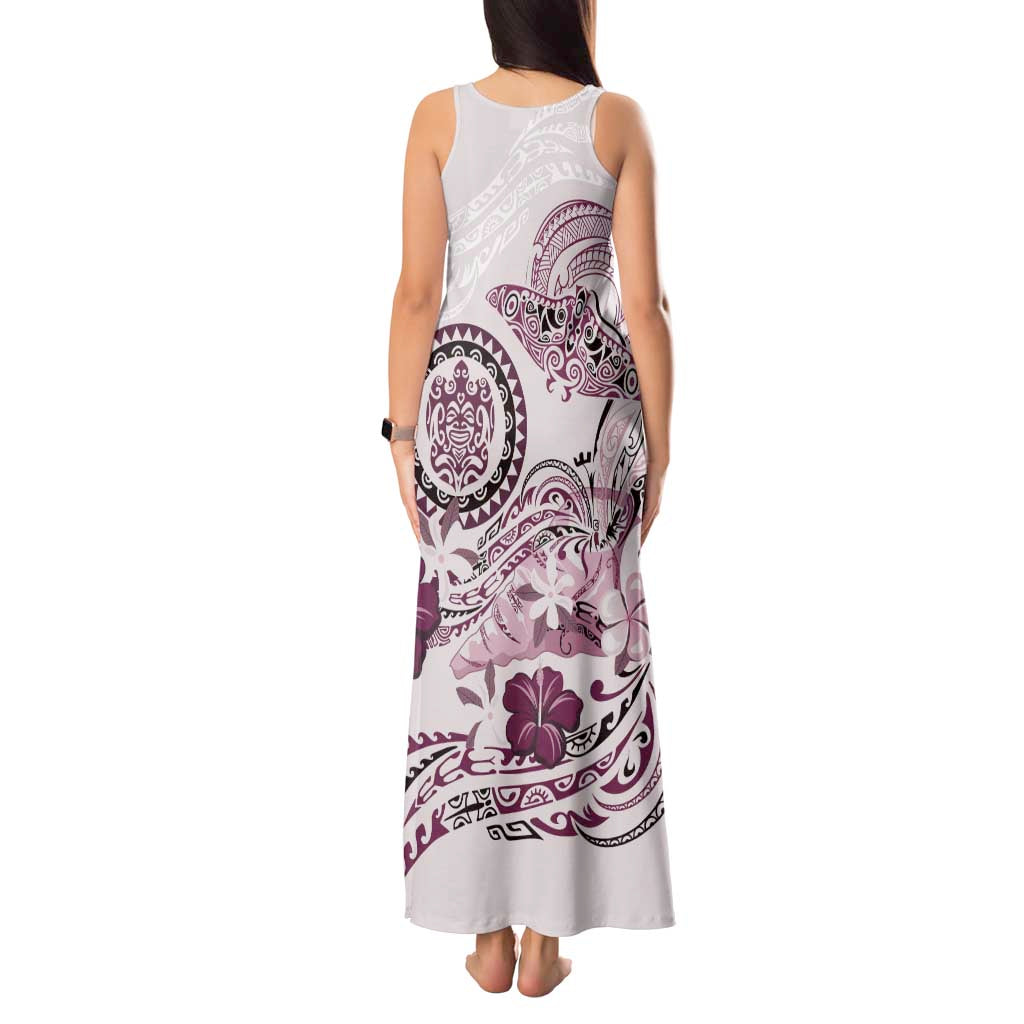 Polynesian Manta Ray Tank Maxi Dress Pink Floral Turtle Tattoo - Polynesian Pride