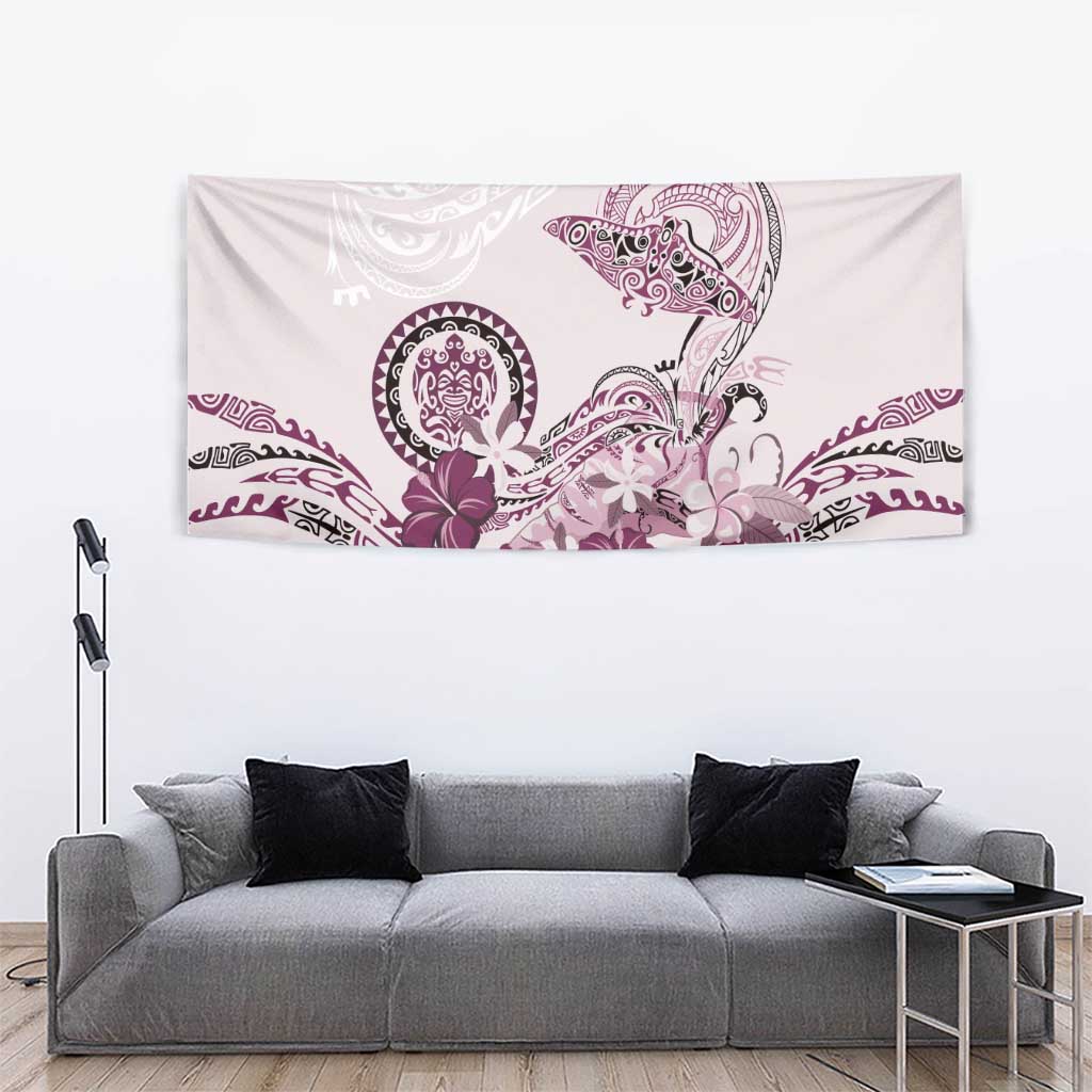 Polynesian Manta Ray Tapestry Pink Floral Turtle Tattoo - Polynesian Pride