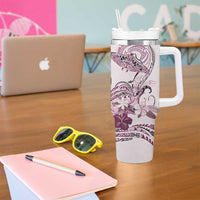 Polynesian Manta Ray Tumbler With Handle Pink Floral Turtle Tattoo - Polynesian Pride