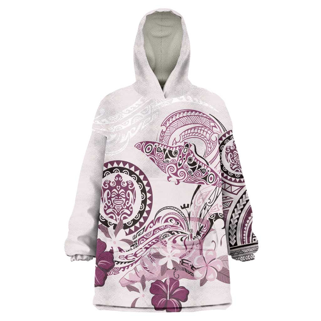 Polynesian Manta Ray Wearable Blanket Hoodie Pink Floral Turtle Tattoo LT9 One Size Pink - Polynesian Pride