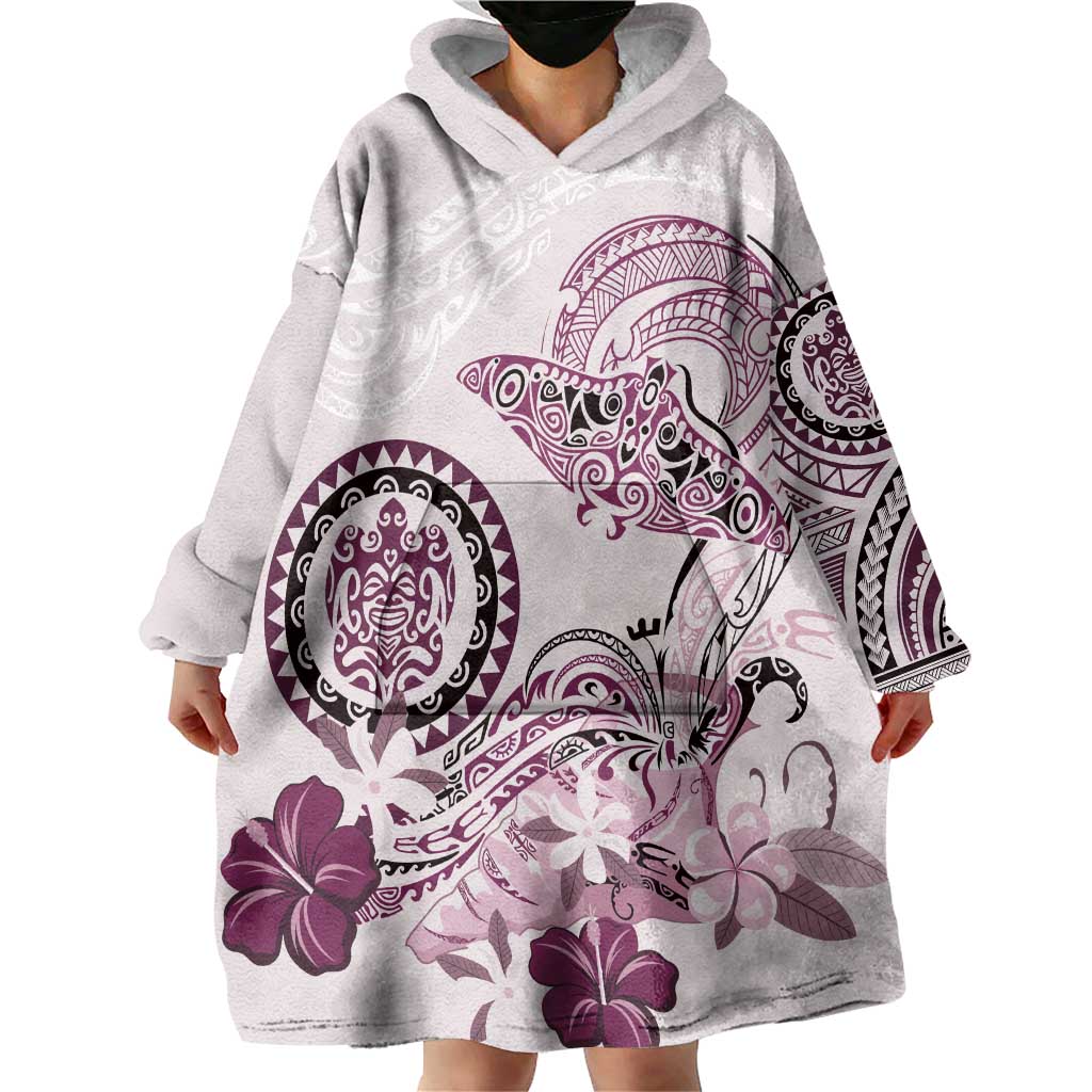 Polynesian Manta Ray Wearable Blanket Hoodie Pink Floral Turtle Tattoo - Polynesian Pride