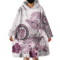 Polynesian Manta Ray Wearable Blanket Hoodie Pink Floral Turtle Tattoo - Polynesian Pride