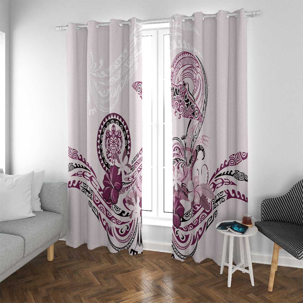 Polynesian Manta Ray Window Curtain Pink Floral Turtle Tattoo - Polynesian Pride