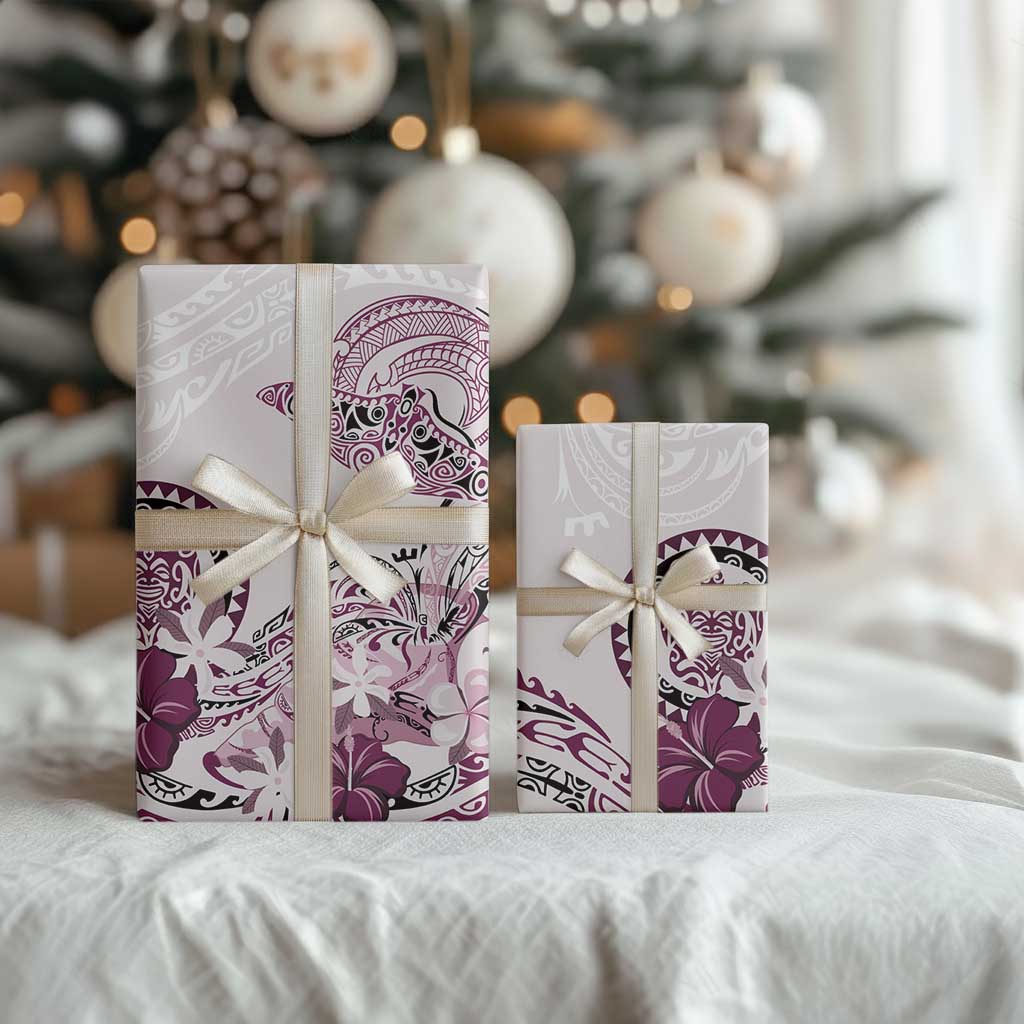 Polynesian Manta Ray Wrapping Paper Pink Floral Turtle Tattoo - Polynesian Pride