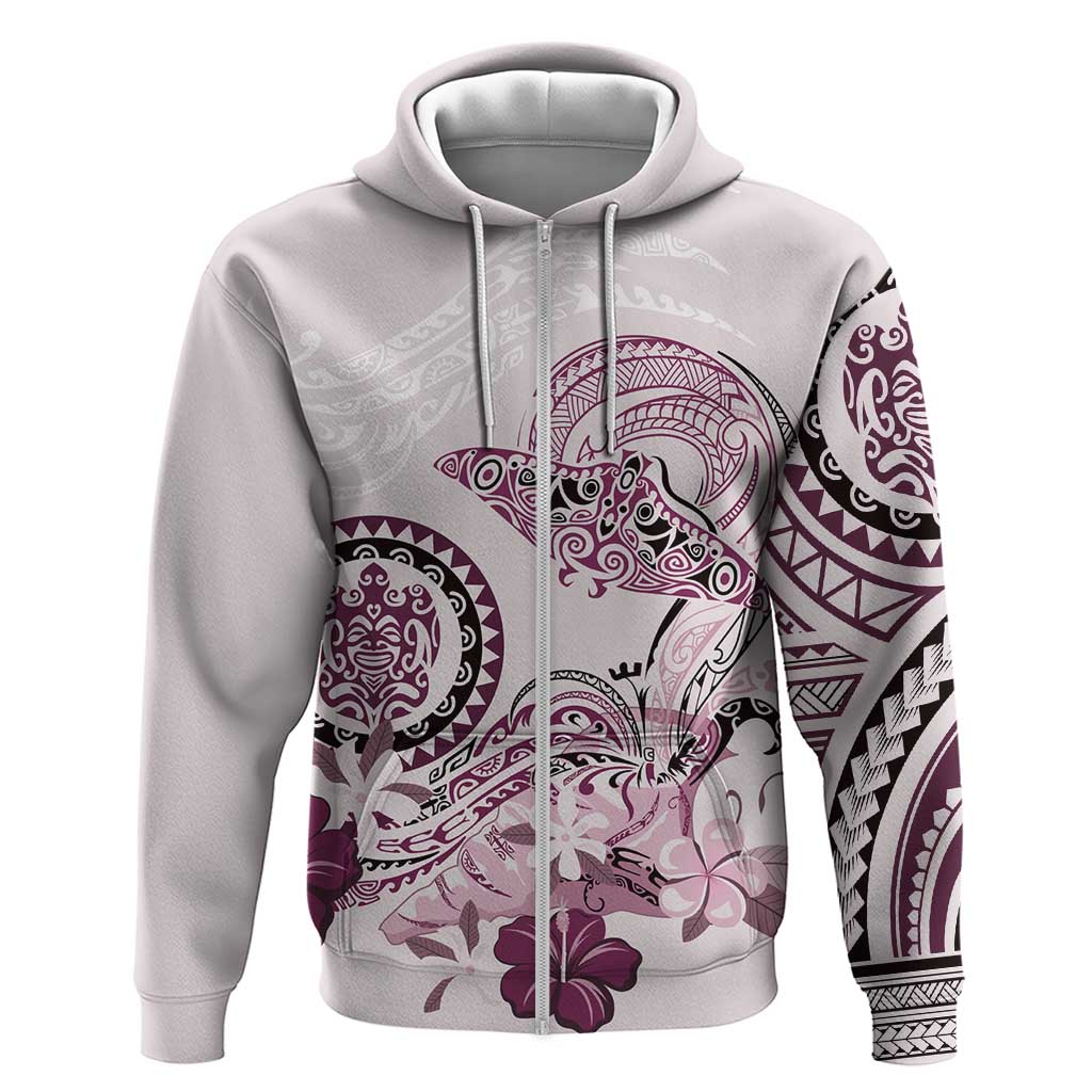 Polynesian Manta Ray Zip Hoodie Pink Floral Turtle Tattoo LT9 Zip Hoodie Pink - Polynesian Pride