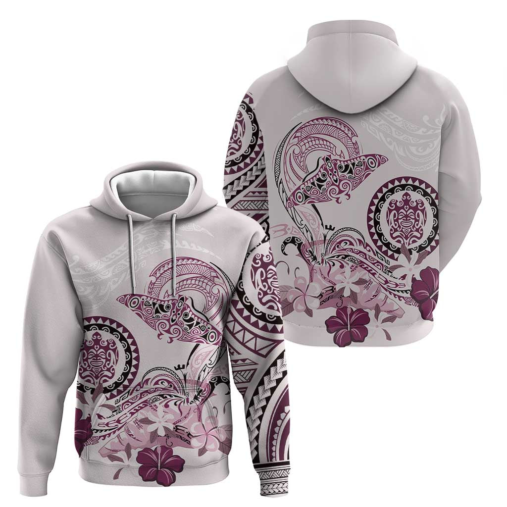 Polynesian Manta Ray Zip Hoodie Pink Floral Turtle Tattoo - Polynesian Pride