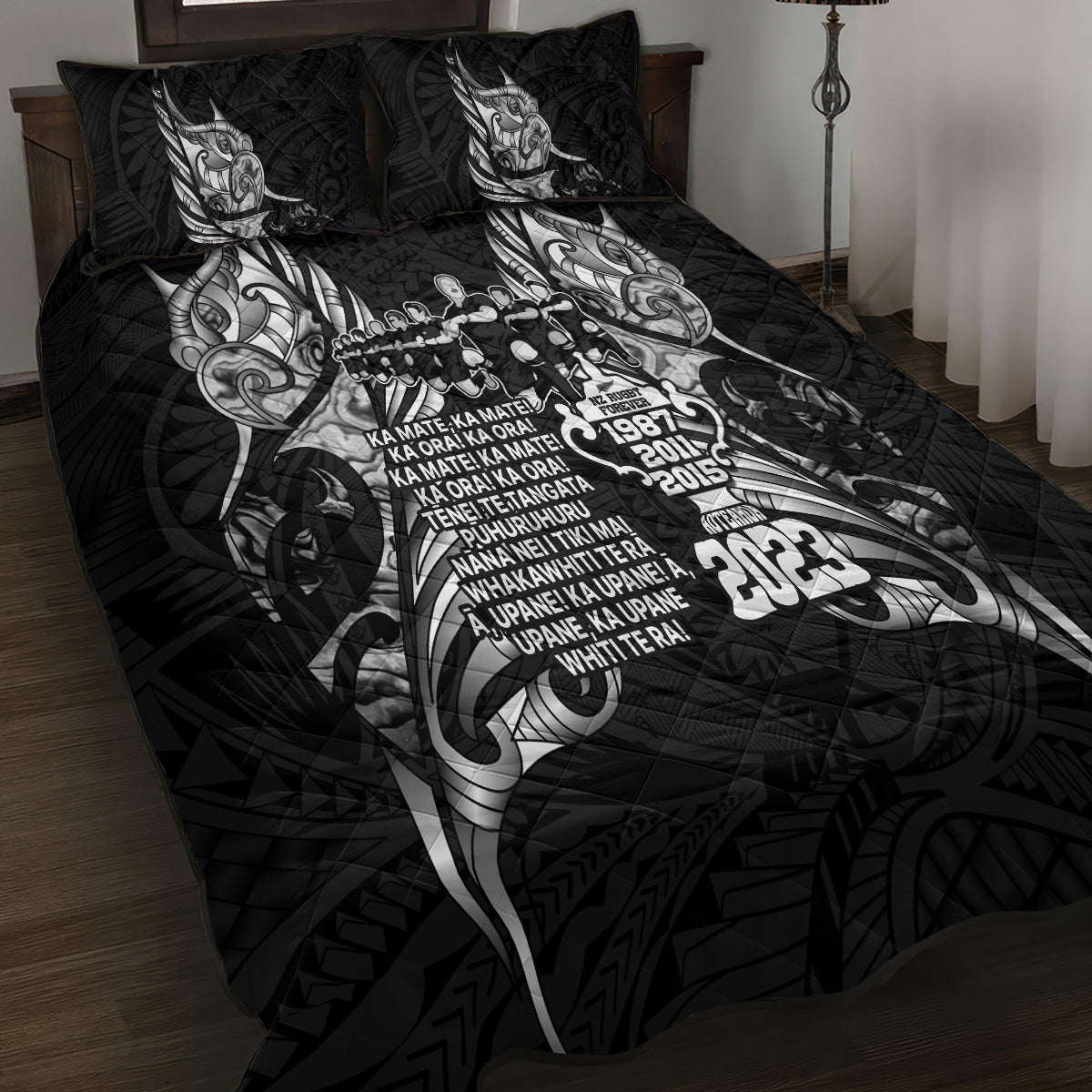 New Zealand Rugby Quilt Bed Set Black Haka Dance With NZ Champions History LT9 - Polynesian Pride