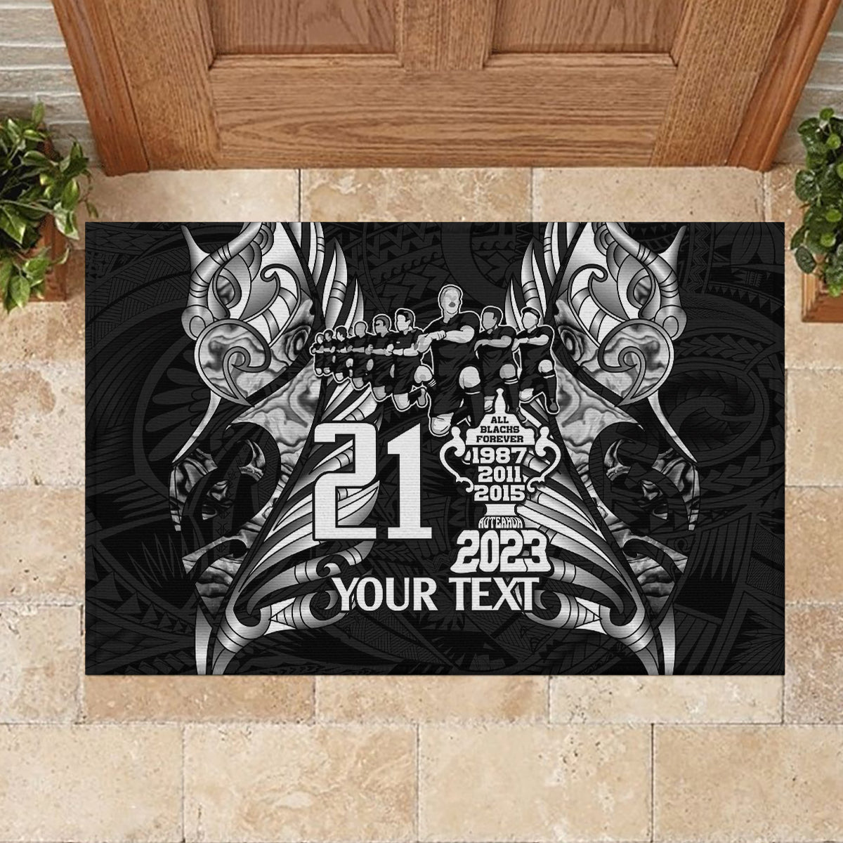 Custom New Zealand Rugby Rubber Doormat Black Haka Dance With NZ Champions History LT9 - Polynesian Pride
