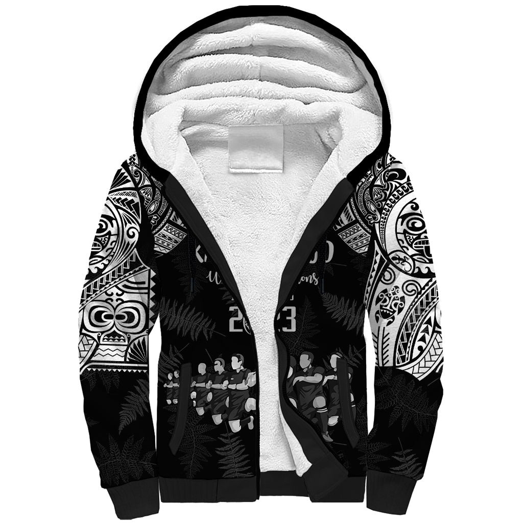 NZ Rugby Sherpa Hoodie Kapa Opango Maori Haka With Years of The All Black Champions LT9 Unisex Black - Polynesian Pride