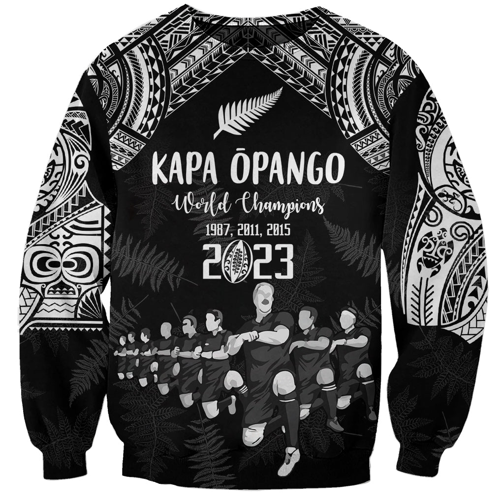 NZ Rugby Sweatshirt Kapa Opango Maori Haka With Years of The All Black Champions LT9 Unisex Black - Polynesian Pride