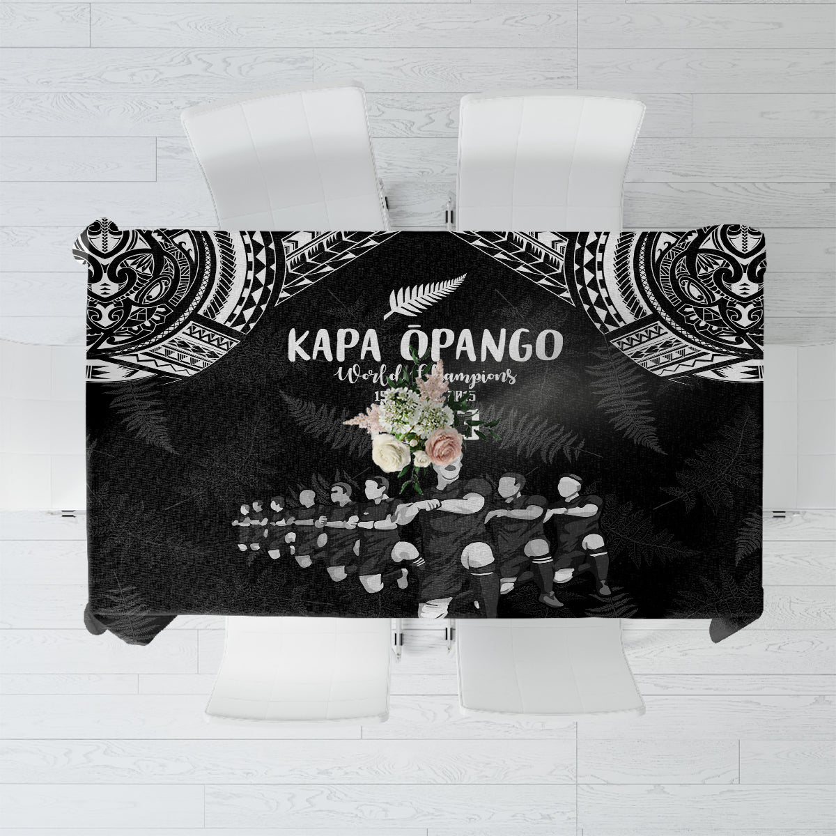 NZ Rugby Tablecloth Kapa Opango Maori Haka With Years of The All Black Champions LT9 Black - Polynesian Pride
