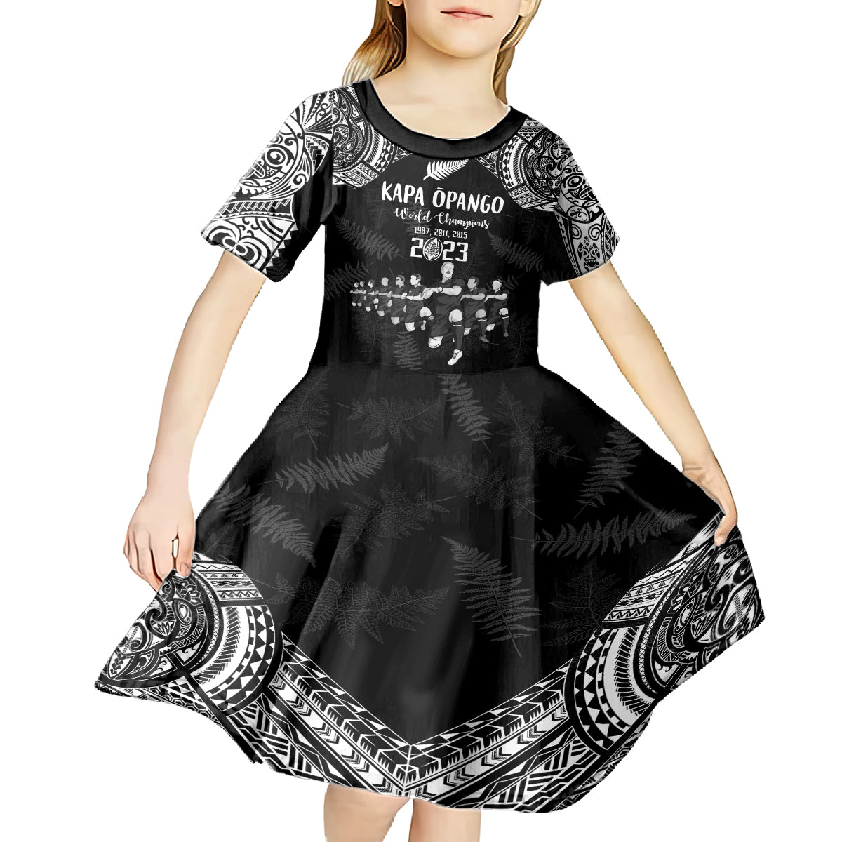 Custom NZ Rugby Kid Short Sleeve Dress Kapa Opango Maori Haka With Years of The All Black Champions LT9 - Polynesian Pride