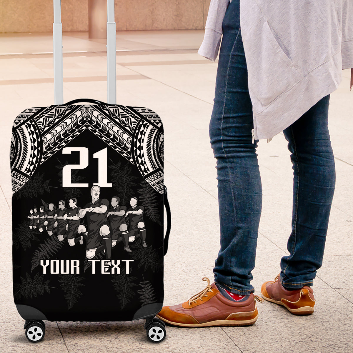 Custom NZ Rugby Luggage Cover Kapa Opango Maori Haka With Years of The All Black Champions LT9 Black - Polynesian Pride