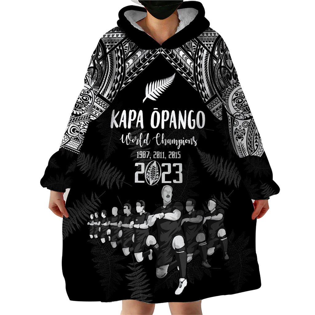 Custom NZ Rugby Wearable Blanket Hoodie Kapa Opango Maori Haka With Years of The All Black Champions LT9 - Polynesian Pride