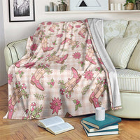 Beige Paniolo Palaka Hawaiian Cowgirl Christmas Blanket - Polynesian Pride