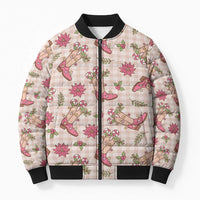 Beige Paniolo Palaka Hawaiian Cowgirl Christmas Bomber Puffer Jacket - Polynesian Pride
