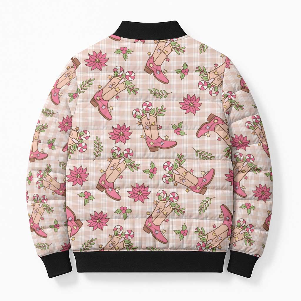 Beige Paniolo Palaka Hawaiian Cowgirl Christmas Bomber Puffer Jacket - Polynesian Pride