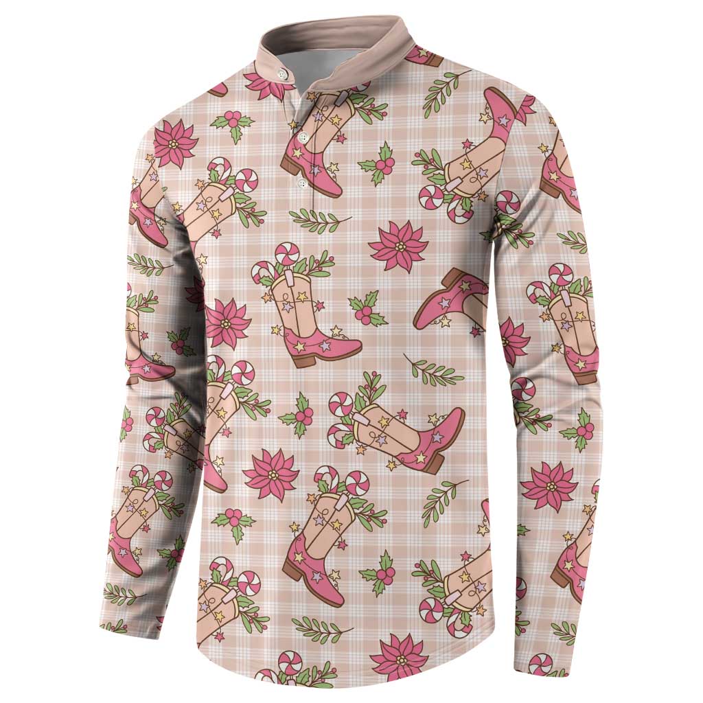 Beige Paniolo Palaka Hawaiian Cowgirl Christmas Button Sweatshirt - Polynesian Pride