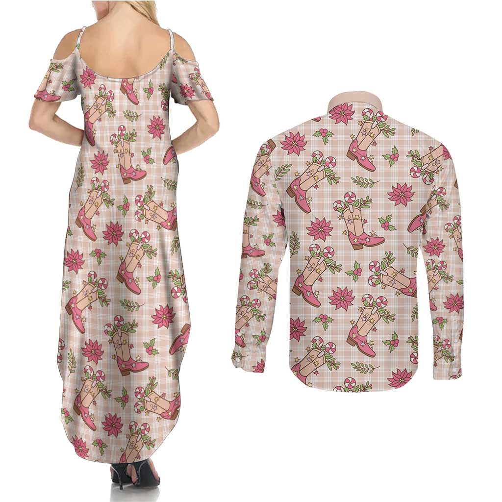 Beige Paniolo Palaka Hawaiian Cowgirl Christmas Couples Matching Summer Maxi Dress and Long Sleeve Button Shirt - Beige Paniolo Palaka Hawaiian Cowgirl Christmas Couples Matching Summer Maxi Dress and Long Sleeve Button Shirt -