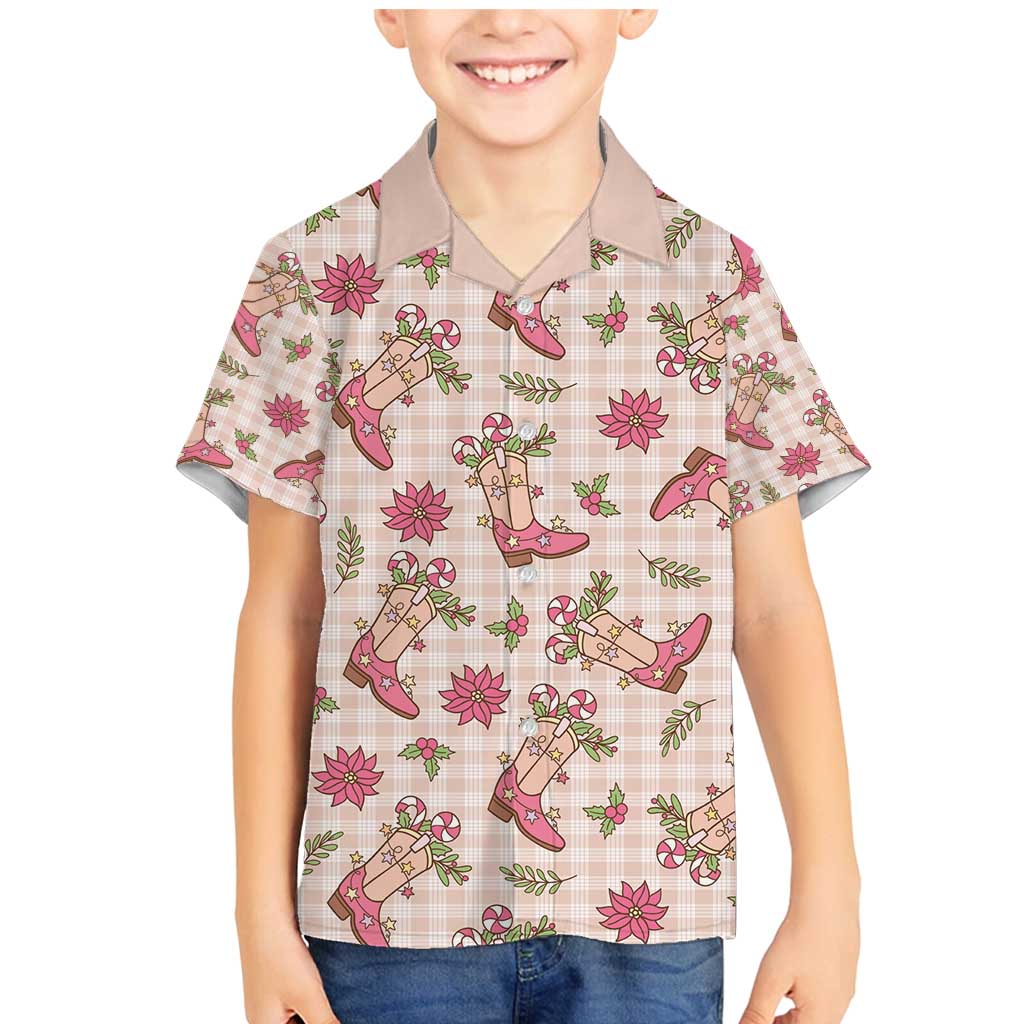 Beige Paniolo Palaka Hawaiian Cowgirl Christmas Family Matching Mermaid Dress and Hawaiian Shirt - Polynesian Pride