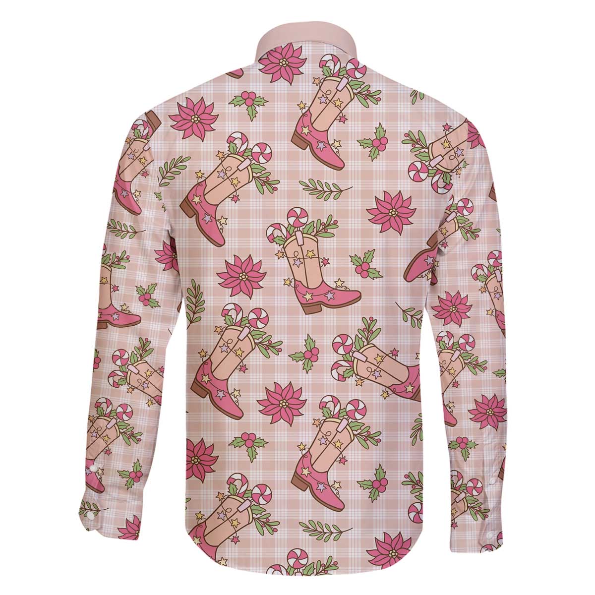 Beige Paniolo Palaka Hawaiian Cowgirl Christmas Family Matching Off The Shoulder Long Sleeve Dress and Hawaiian Shirt - Polynesian Pride