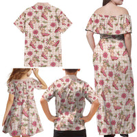 Beige Paniolo Palaka Hawaiian Cowgirl Christmas Family Matching Off Shoulder Maxi Dress and Hawaiian Shirt - Polynesian Pride