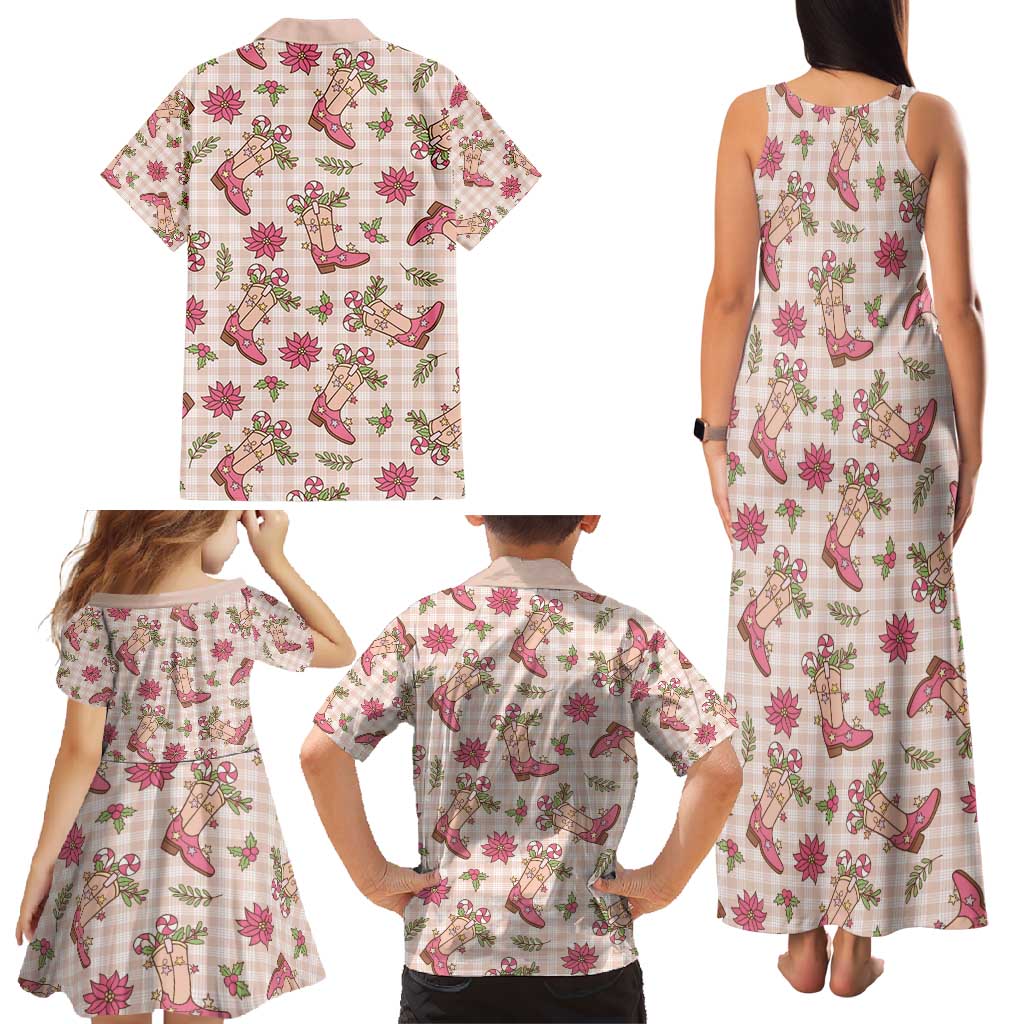 Beige Paniolo Palaka Hawaiian Cowgirl Christmas Family Matching Tank Maxi Dress and Hawaiian Shirt - Polynesian Pride